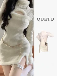 White High Collar Knitted Dress Women's Inner Wear Spring New Style Pure Desire Sexy Sweater Base Waist Inward Short Skirt