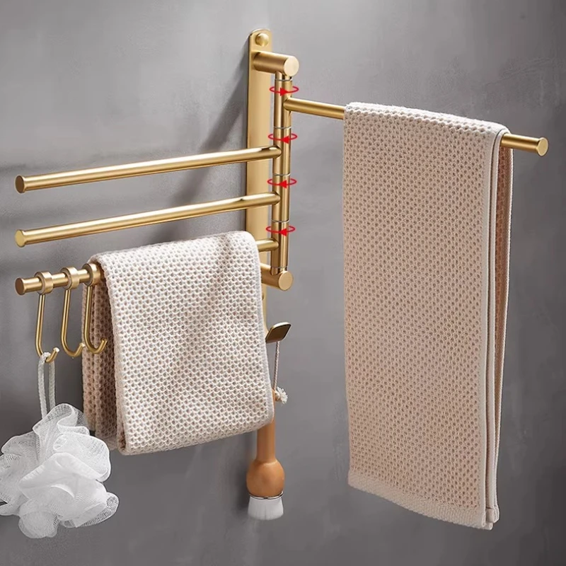 

Luxury Brushed Gold Bathroom Swivel Towel Hanger Brass Towel Bar Wall Mounted Towel Racks Towels Holder Organizer Storage Racks