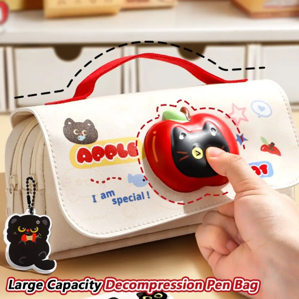 Black Cat Decompression Pen Bag 3D Decompression Three-Layer Stationery Bag Large Capacity Handheld Stationery Organizer