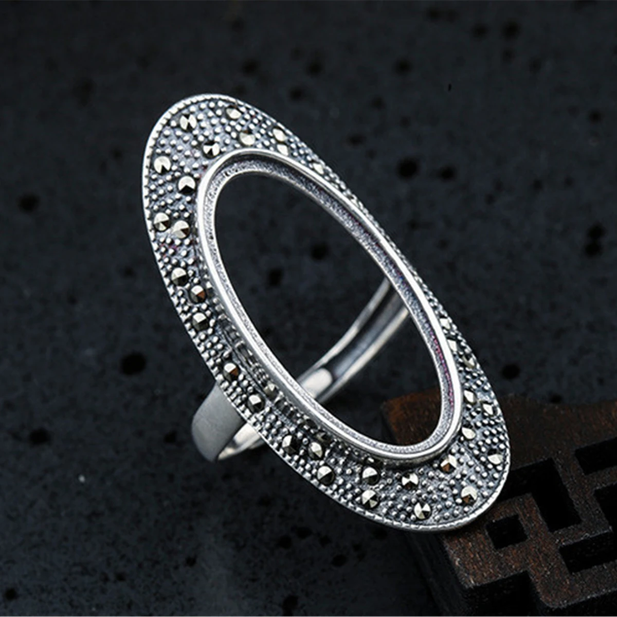 

Ring Blank (8x21mm/10x23mm/12x24mm Oval Blank) Adjustable Thai Sterling Silver Rhinestones Ring Base R1364B