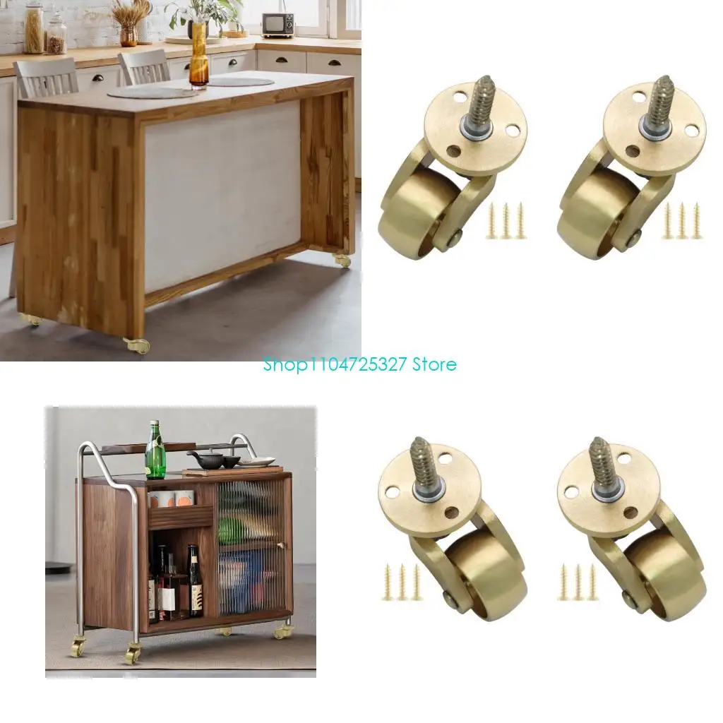 D8KF Double Brass Rotates Casters Quiet Roller Wheel Furniture Movement Upgrades 2pcs
