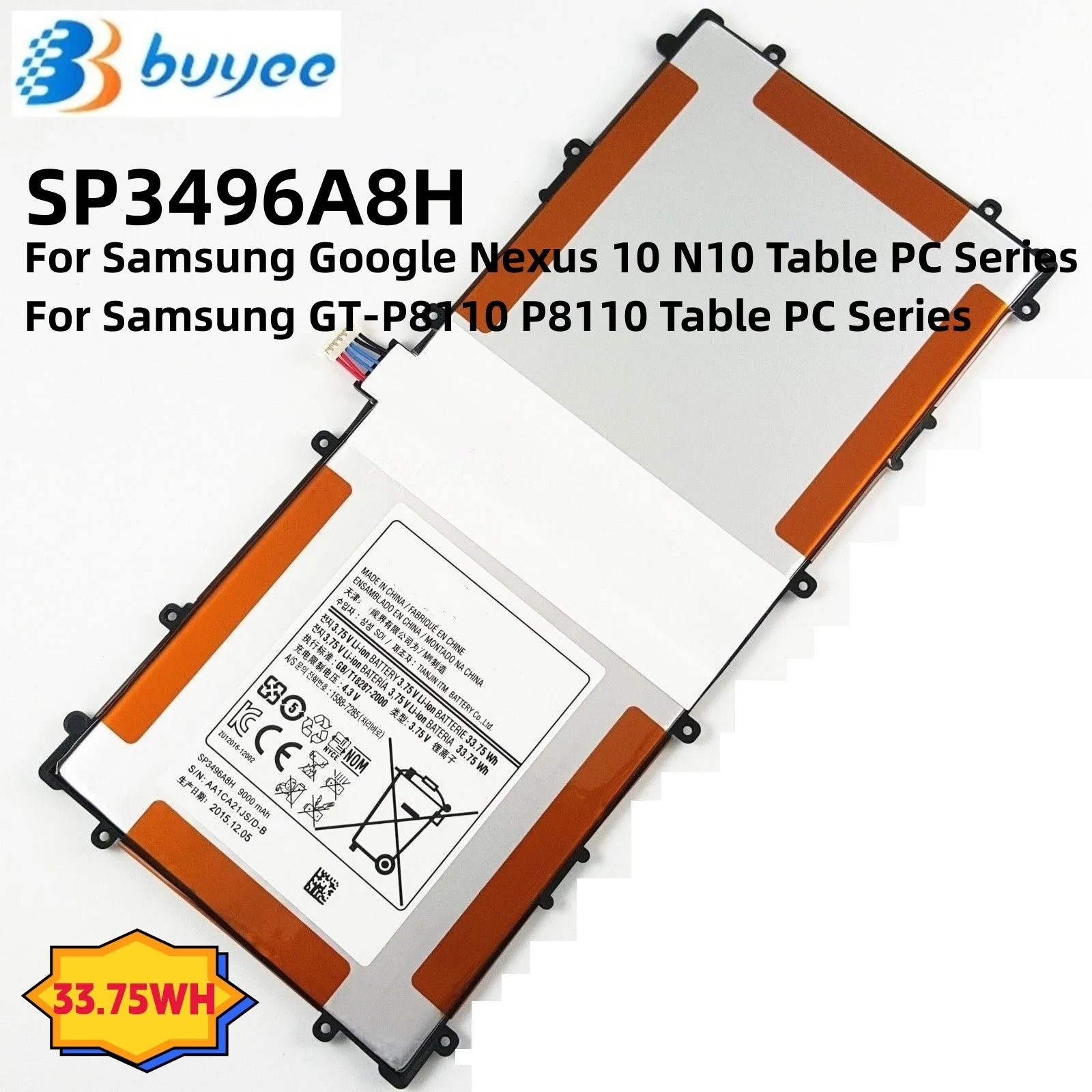 SP3496A8H New Genuine Laptop Battery For Samsung Google Nexus 10 Tablet Series Notebook GT-P8110 HA32ARB 3.75V 33.75WH 9000mAh