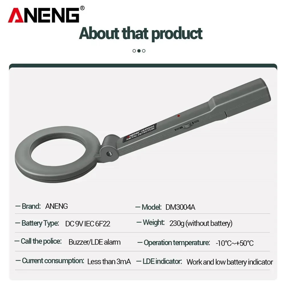 ANENG DM3004A Foldable Handheld Metal Detector High Sensitivity Portable Metal Scanner LED Indicator Buzzer Alarm Finder