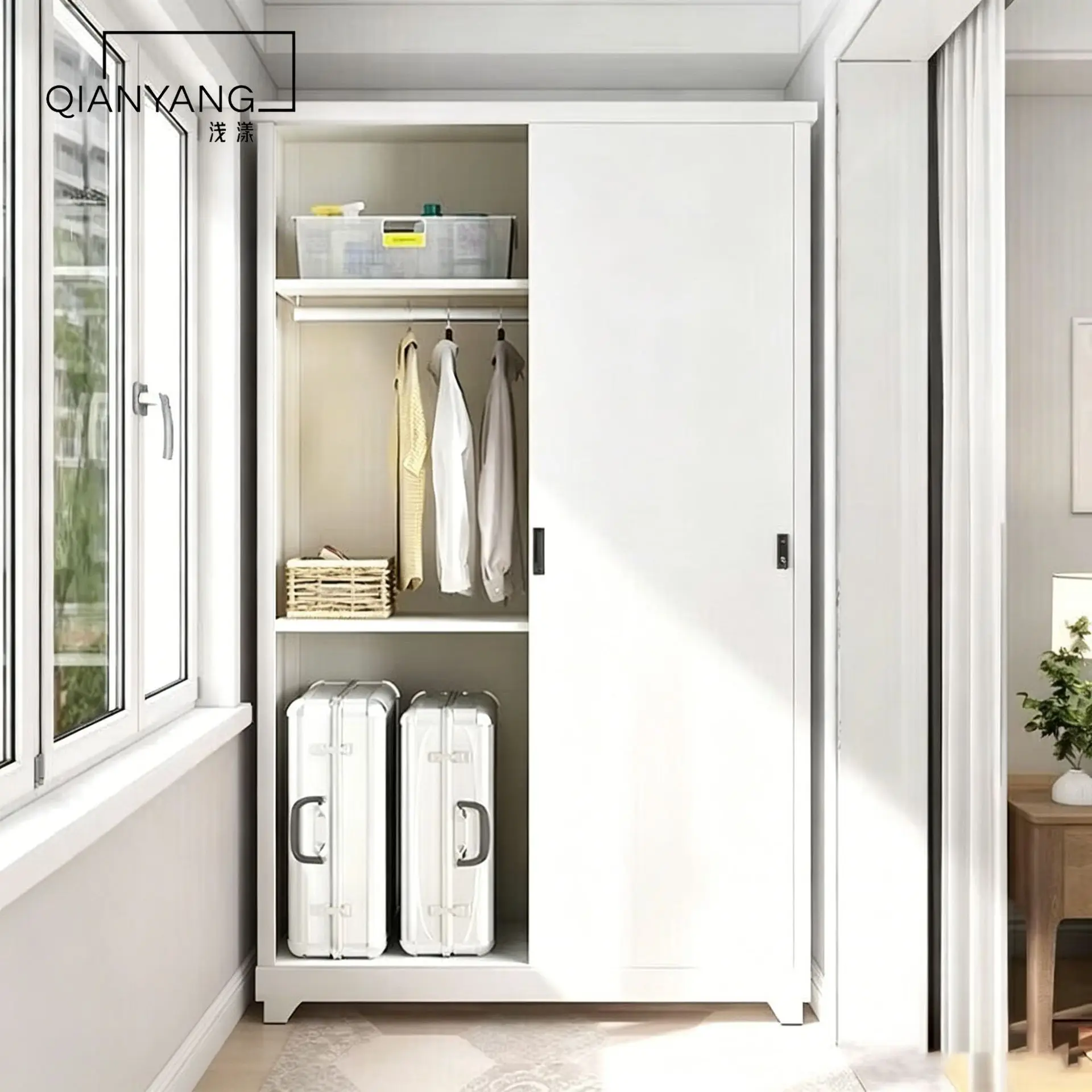 YJQ Home Balcony Storage Bedroom Sliding Door Wardrobe Outdoor Waterproof Sunscreen Steel Wardrobe