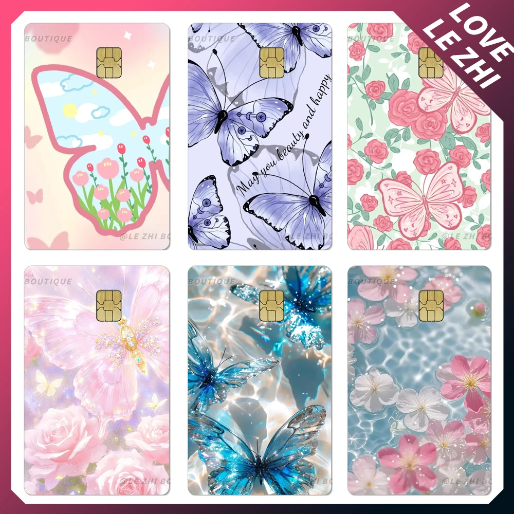 

Beautiful Romantic Shining Credit Card Debit Card Waterproof Sticker Butterfly Flowers Bow Small Chip Protective Film Sticker