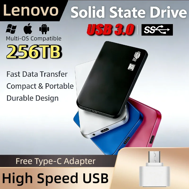 

Оригинальный портативный SSD-накопитель Lenovo 8 ТБ, USB 3.0, высокоскоростной внешний жесткий диск 4 ТБ, 2 ТБ, твердотельный накопитель для ноутбуков и ПК, для резервного хранения данных