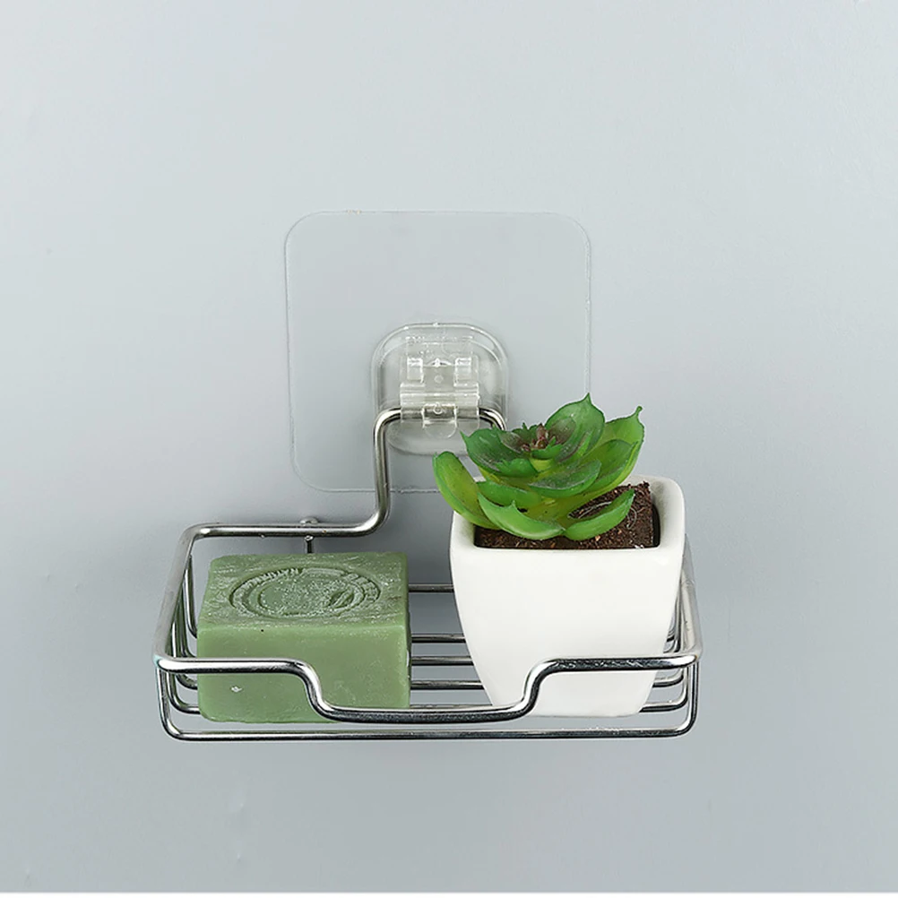 

Stainless Steel Soap Holder Punch Free Adhesive Wall Mount Sponge Drain Rack Kitchen Storage Shelf Bathroom ganizer