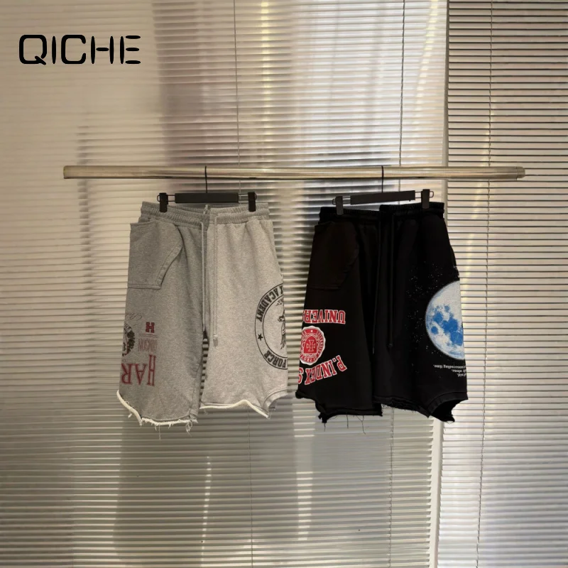 QICHE 2026 Unisex Spring‑Summer Irregular Color‑Block Spliced Cropped Sweatpants Inverted Collar Cut Casual Seven‑Point Trousers