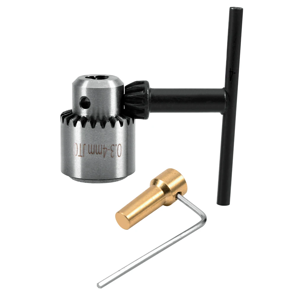 4Pcs/ Set Micro Motor Drill Chuck Clamping Range 0.3-4mm Taper Mounted Mini Drill Chuck Key 3.17mm Brass Electric Motor Shaft