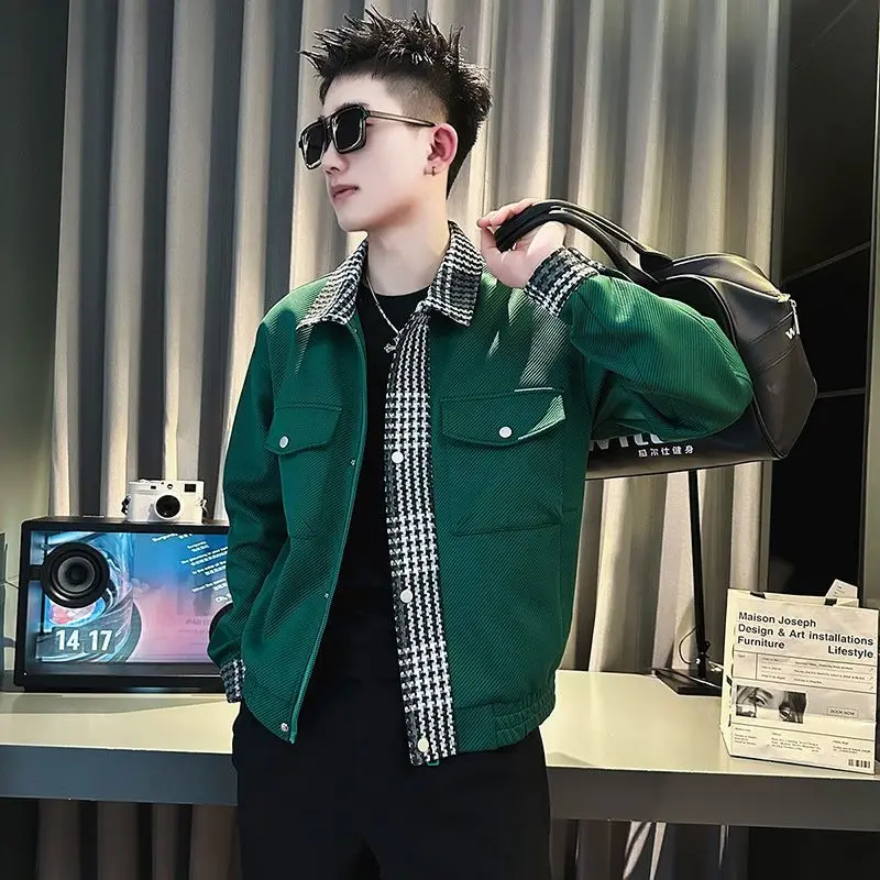 เสื้อแจ็คเก็ตเย็บปะติดปะต่อแบรนด์อินเทรนด์สําหรับผู้ชายเสื้อแจ็คเก็ตคอปกสําหรับผู้ชาย
