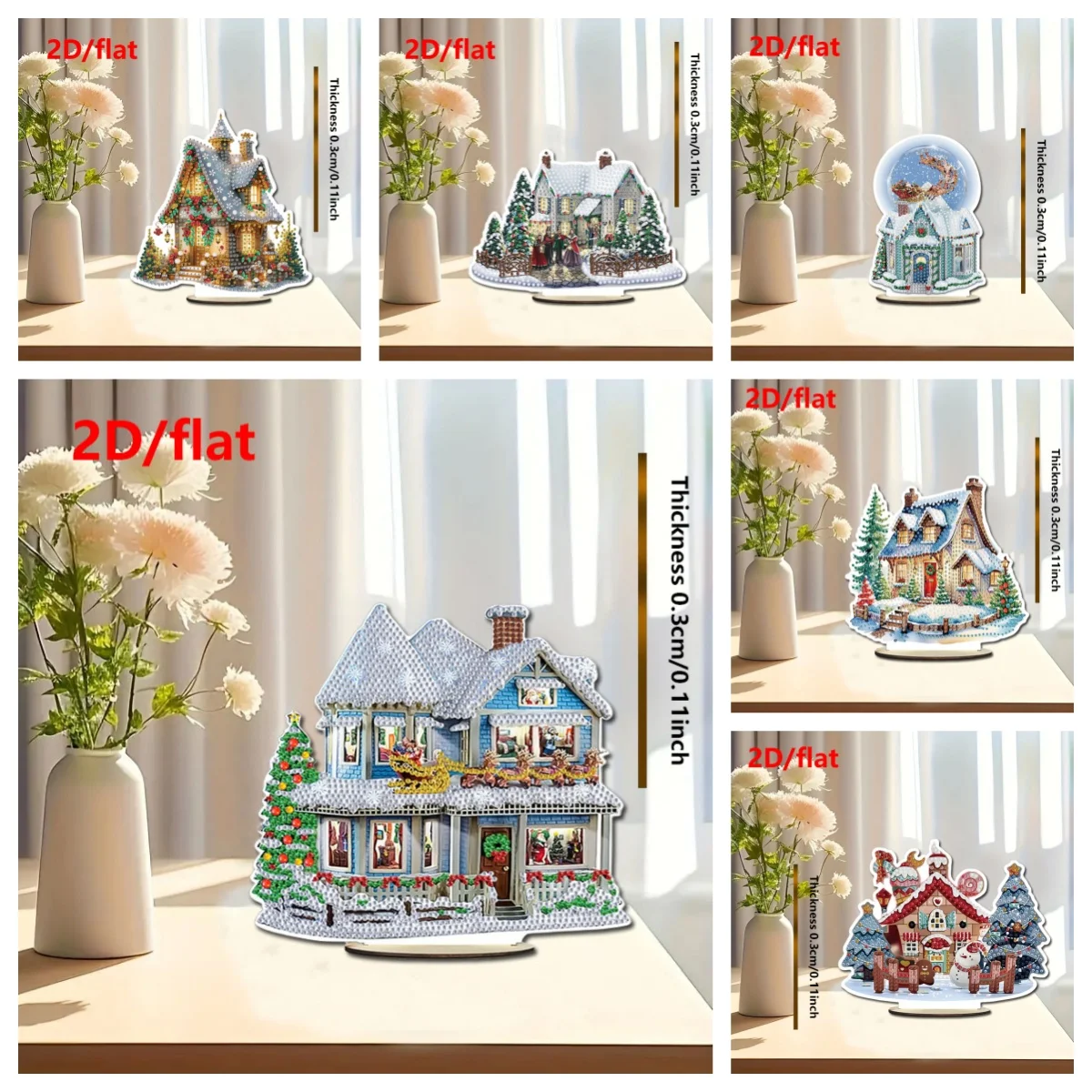 لوحة ماسية واحدة مصنوعة من زخرفة خشبية بطابع عيد الميلاد مناسبة للوضع على طاولة غرفة النوم العائلية كهدية للعام الجديد #3