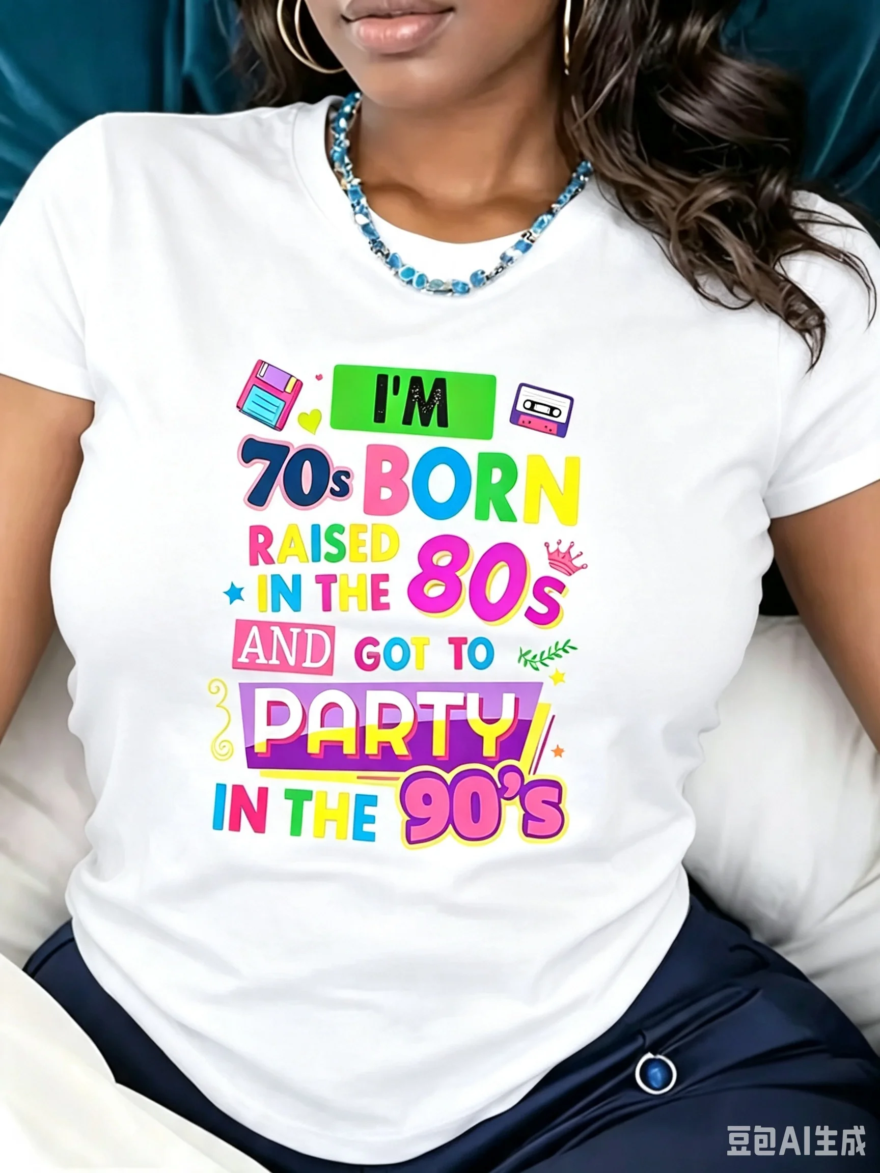 Women Retro 70s 80s 90s Party Graphic Tee, Y2K Vintage Cotton Tee, Multiple Colors Available, Casual Vacation Daily Party Top