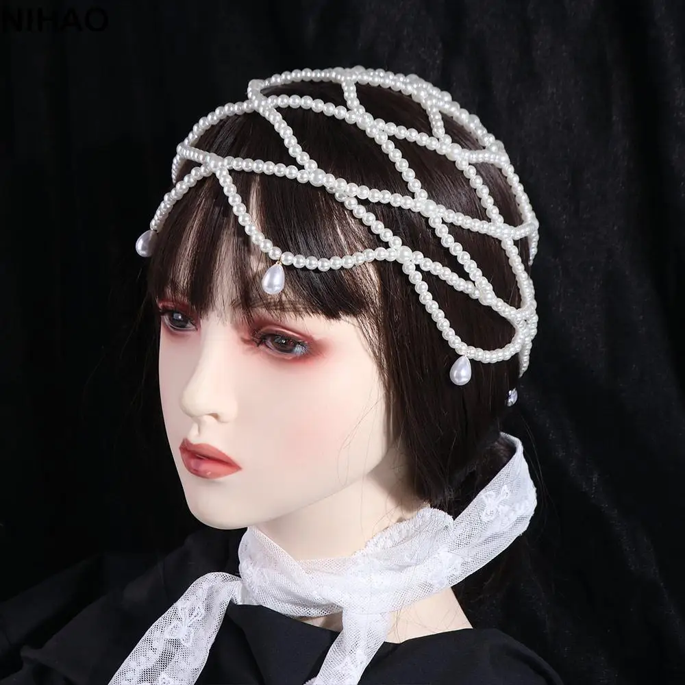 

Temperament White Pearls Hairband Handmade Luxury Pearls Head Chain Wedding Bride Boho Headband Women Jewelry