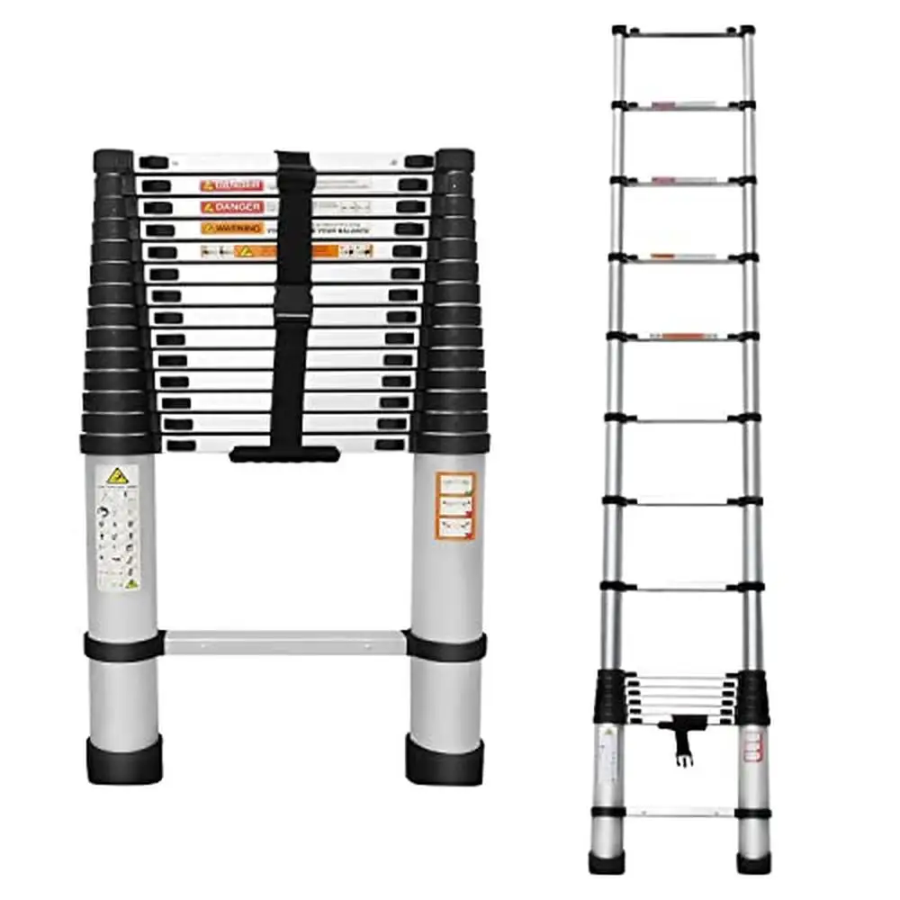 Aluminum Telescopic Ladder 14.4ft Extension Folding Multipurpose Roofing Outdoor Lightweight Sturdy Durable Adjustable Height