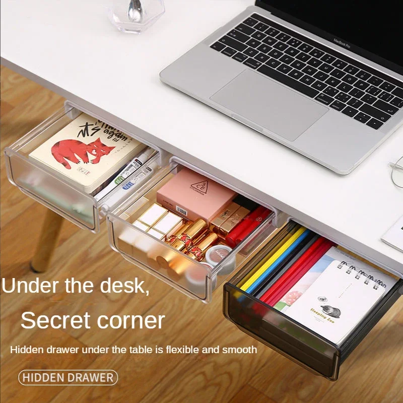 

Under the table drawer storage box invisible drawer box desk desk bottom paste transparent large hidden artifact