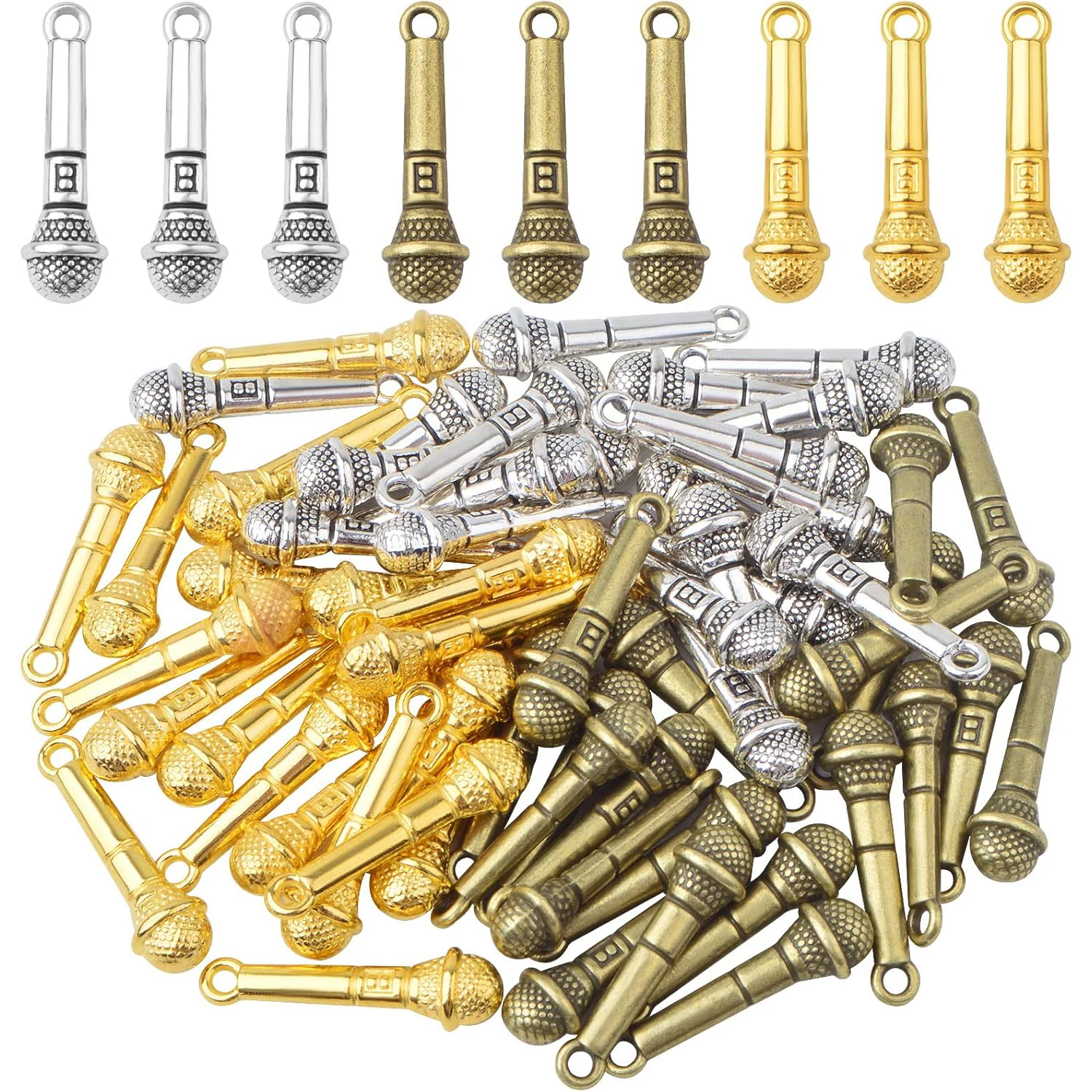 

60pcs Tibetan Microphone Pendant Charms Vintage Alloy Music Theme Charms for DIY Necklace Bracelet Earrings Jewelry Making