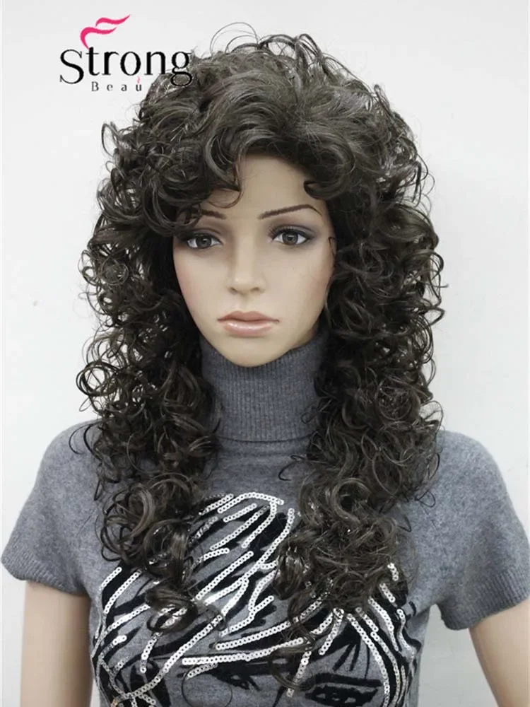 StrongBeauty Long Super Curly Dark Brown Full Synthetic Wig Women\'s Wigs COLOUR CHOICES