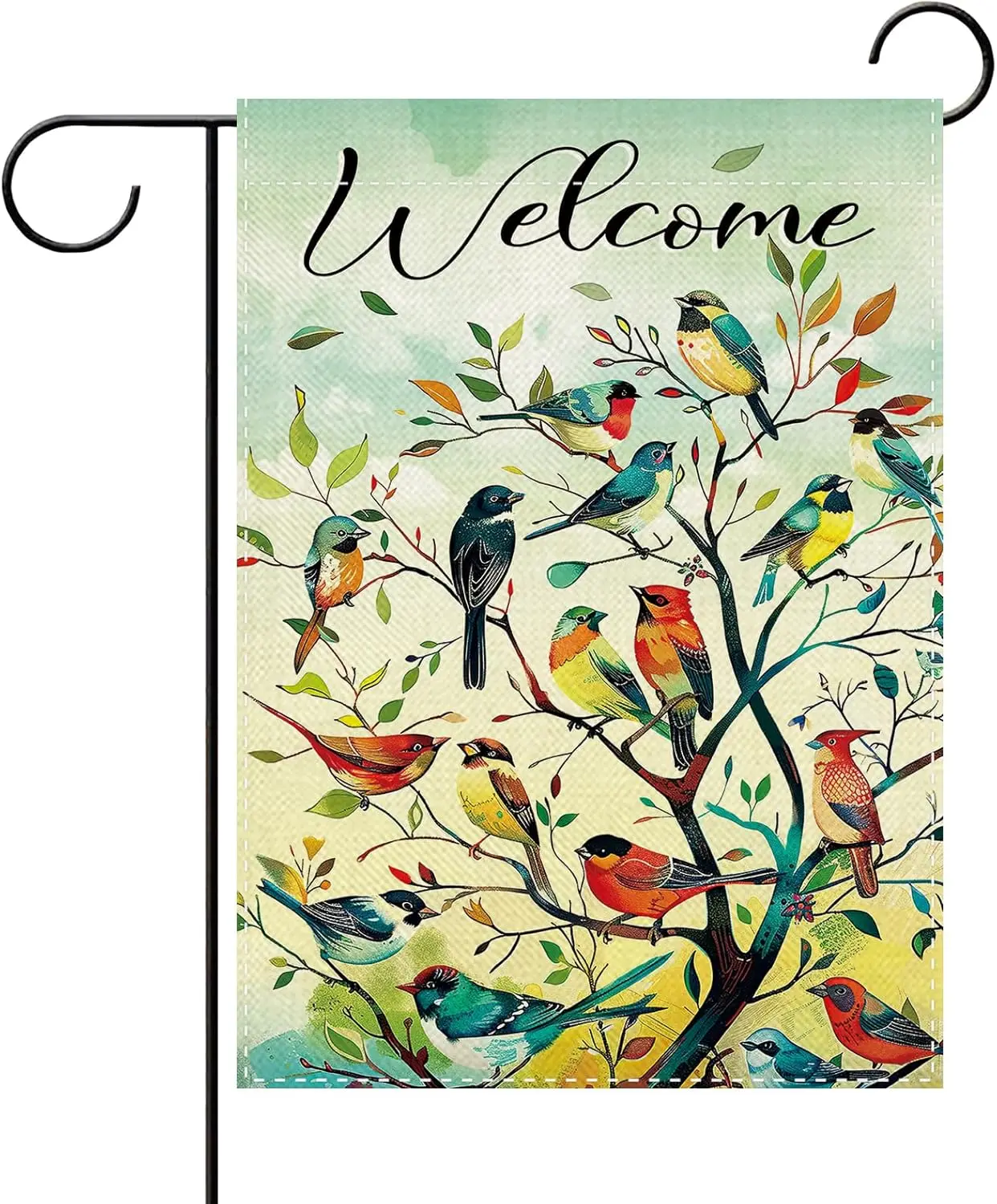 Terkki Welcome Spring Summer Birds Tree Decorative Garden Flag, Watercolor Cardinal Chickadee Oriole Small Yard Outside Deco IIC