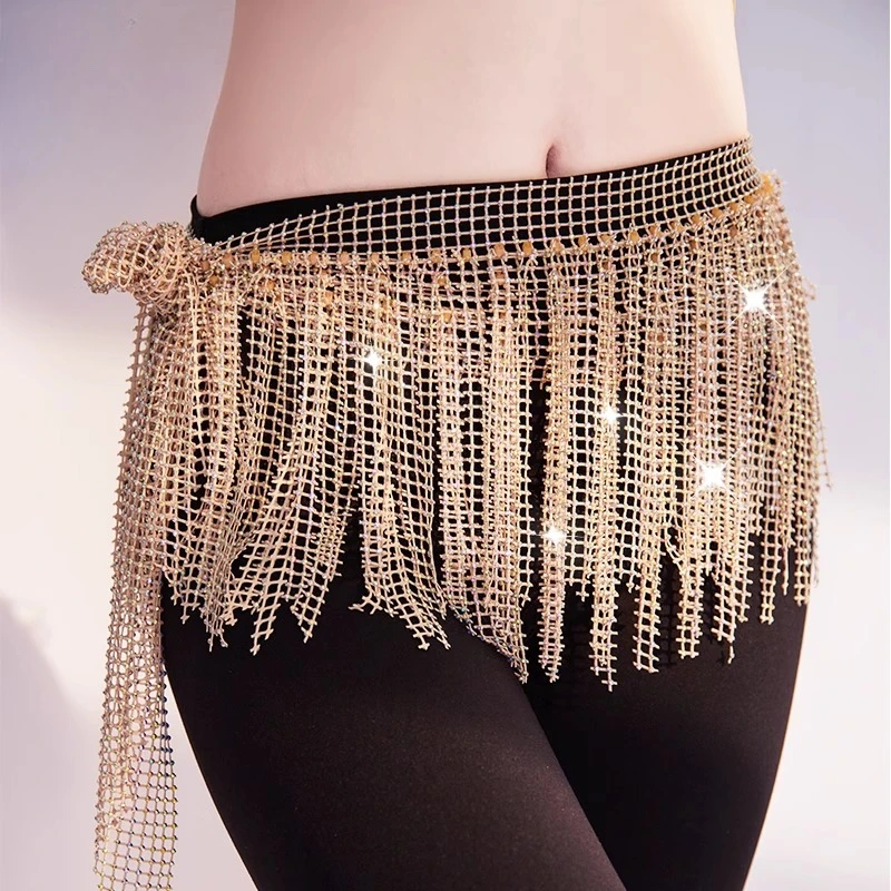

Новый блестящий пояс для танца живота Dream Star River Stones Tassel Hip Towel Динамическая рыболовная сеть Hot Diamond Универсальная поясная цепочка