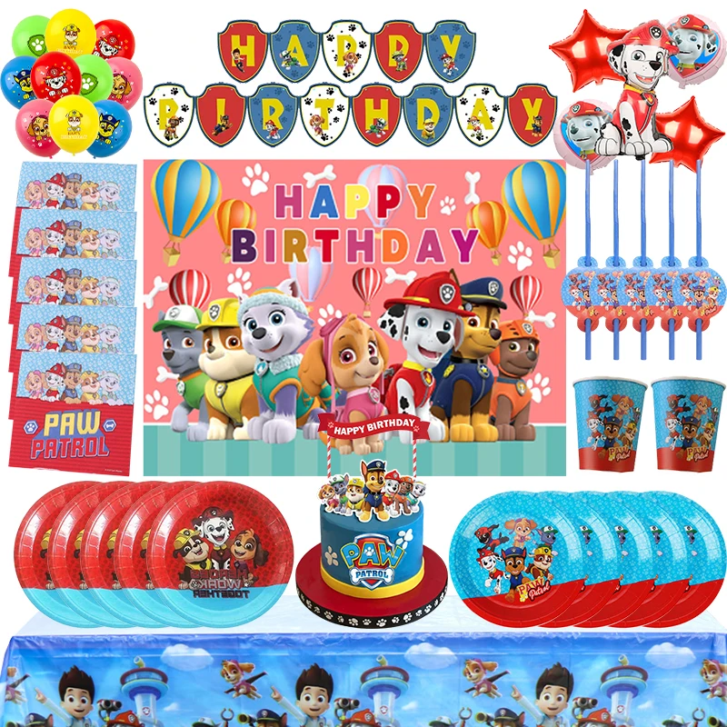 New Paw Patrol Birthday Party Decoration Supplies Red PAW Patrol Party Paper Plates Napkins Cups Balloons Kids Event Baby Shower