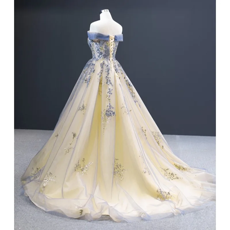 2025 New High Quality Luxury Women's Wedding Dress Pong Dress Host Dinner Dress One Shoulder Style Queen Wedding