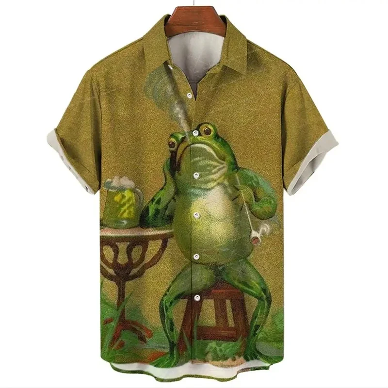 Camicie con stampa 3D Animal Frog di Design divertente per uomo abbigliamento Vintage Insect Graphic camicette moda Casual Button top camicie da spiaggia