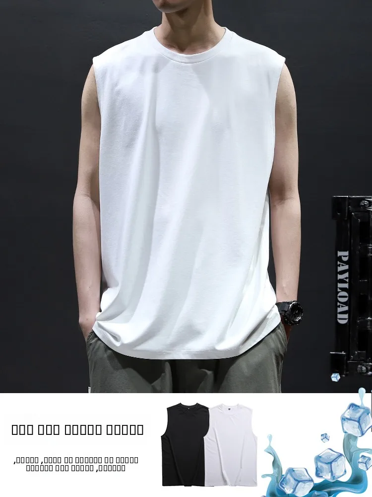 

Summer Men's Svel Vest Loose Casual Large Size Ice Silk Cotton Fitn Sport T-irt Trendy Brand AONS Youth Sle