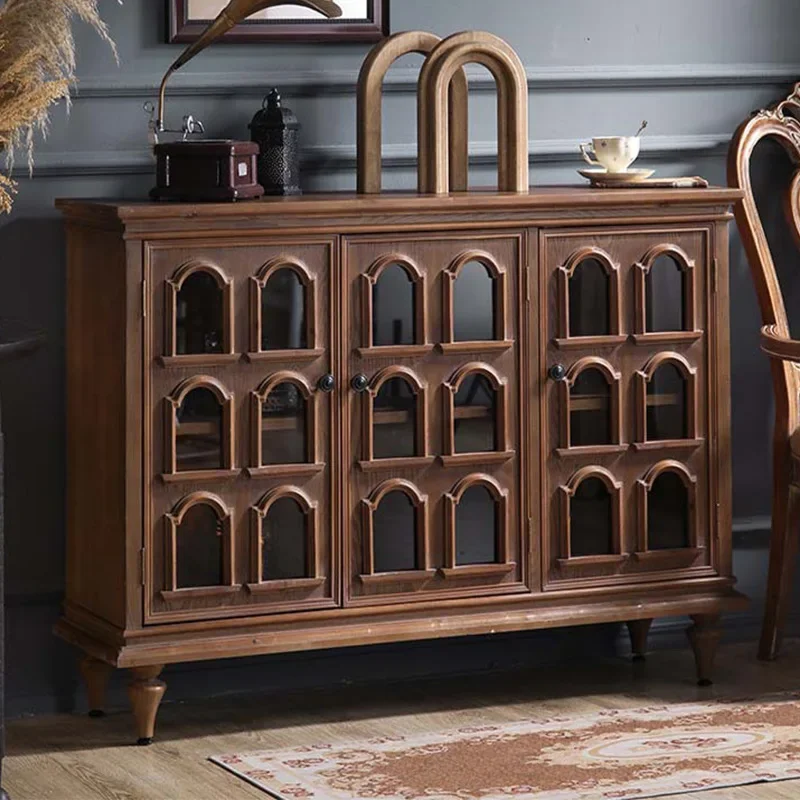 Medieval glass door Dust-proof locker Walnut retro porch cabinet