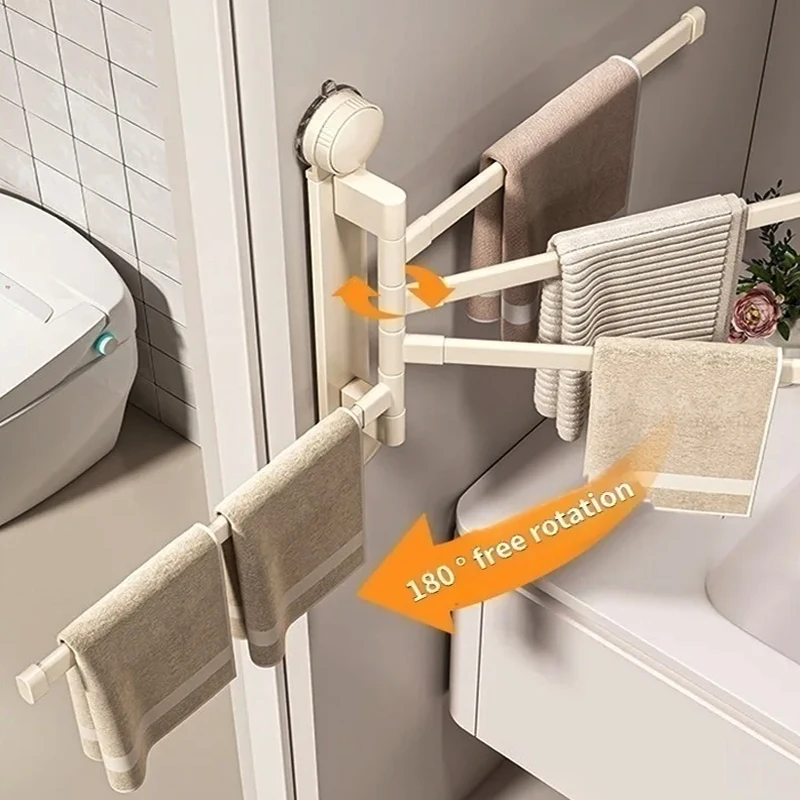 No Need To Drill Suction Rotating Towel Rack No Punching Toilet Towel Pole Folding Wall Hanging Bathroom Corner Storage Artifact