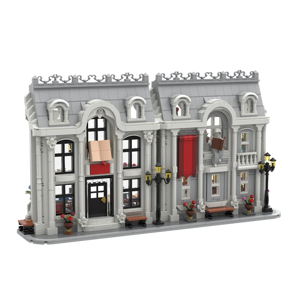 MOC White Library ver1 Bricks White Library Architecture Street View Building Blocks Model Assembly Toys Adult Birthday Gifts