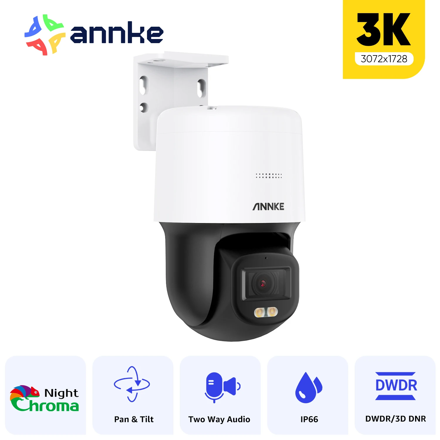 ANNKE NightChroma 3K 5MP POE IP Dome PT Security Camera with Two-way Audio IP66 Outdoor Waterproof CCTV Camera