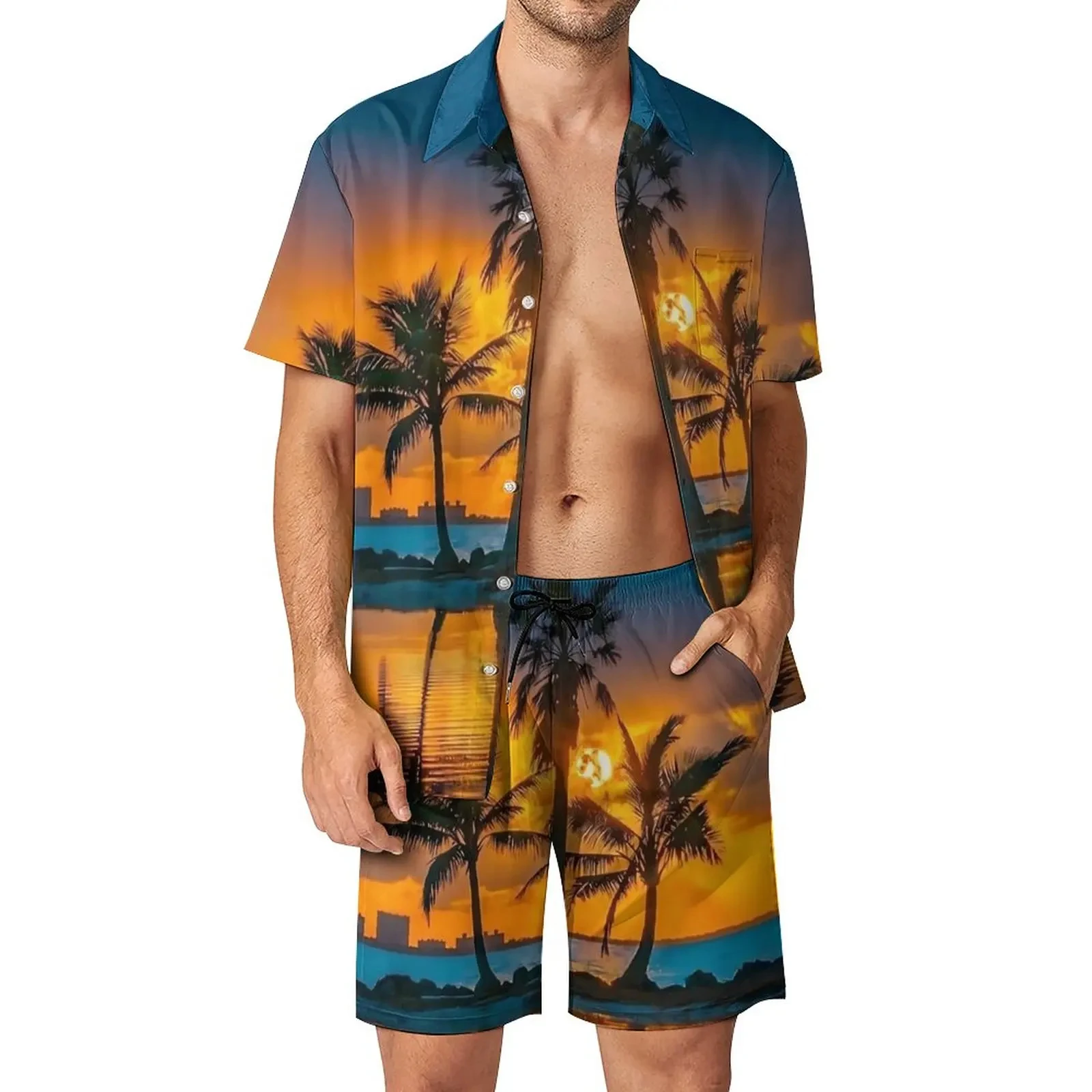 Summer Clothing Palm Trees Shirt Sets 3D Printed Men Casual Fashion Short Sleeves Shirts Oversized Beach Shorts Hawaiian Sets