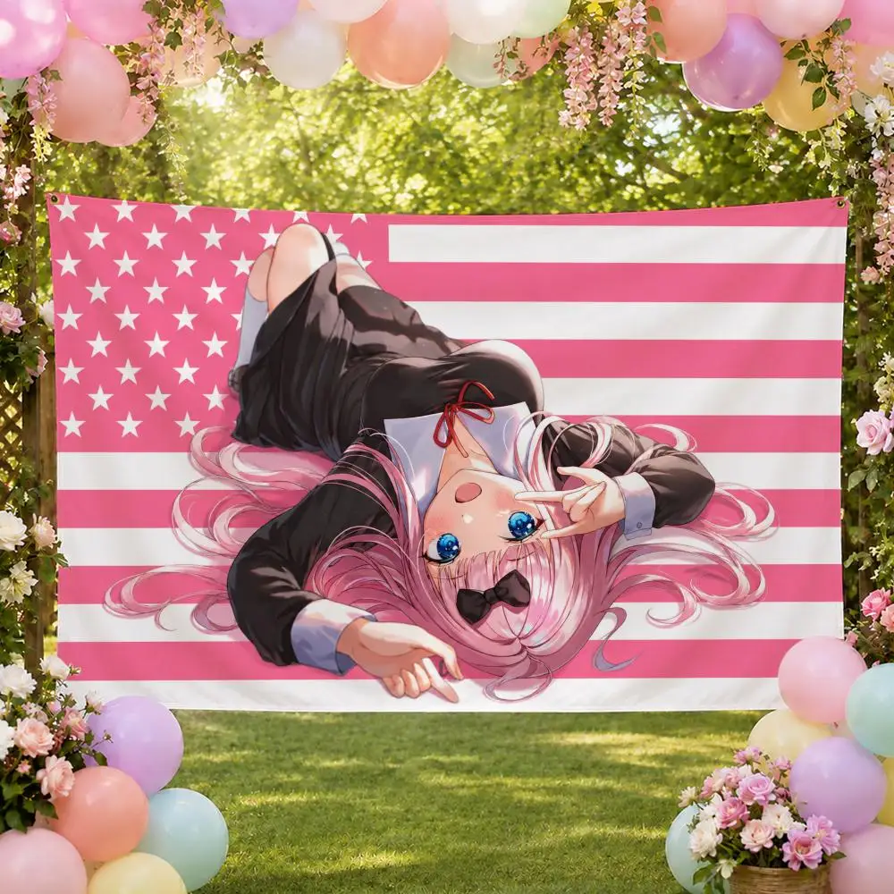 Anime C-Chika Fujiwara Kaguya-sama Flags Fan Banner Tapestry Wall Hanging Garage BarDorm Camp Party Outdoor Home Decor Gift