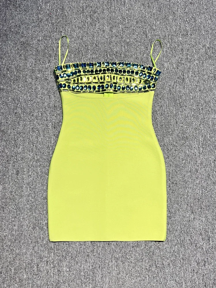 فستان مثير بدون حمالات مرصع بالألماس مزين بالترتر فستان نسائي أخضر بدون أكمام بدون ظهر مقصوص فستان حفلات مسائية للمشاهير #5