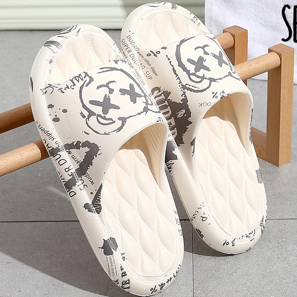 BASATU Fashion Summer Cartoon Home Shoes Non-slip Soft Slides Lithe Comfort Sandals Men Women Couple Slippers Trendy Slippers