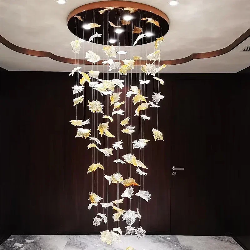 Large Project Crystal Leaf Chandelier For Lobby Hotel Staircase Hanging Crystal Collection Chandelier Villa Art Maple Leaf Lamp