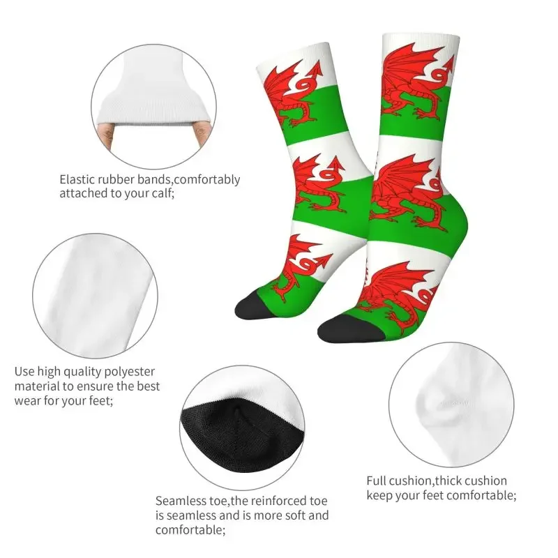 Impressão 3D Welsh Red Dragon Basketball Sports Socks para homens e mulheres, moda quente, bandeira da Inglaterra, Y2K