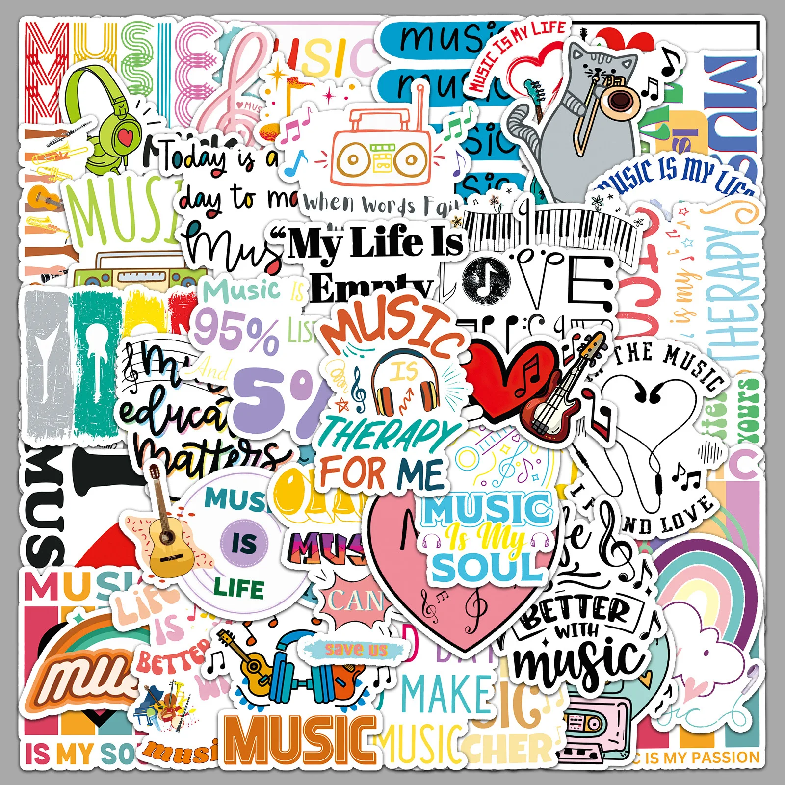 

51PCS Love Music Graffiti Stickers English Short Sentences Cartoon Decal Kid Toys DIY Laptop Phone Helmet Desk Sticker