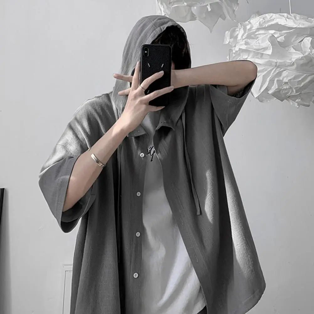 Hip Hop Style Hooded Shirts Ice Silk Short-sleeved Top Men Women Summer Trend Loose Sweatshirt Japan Harajuku Oversize Jacket