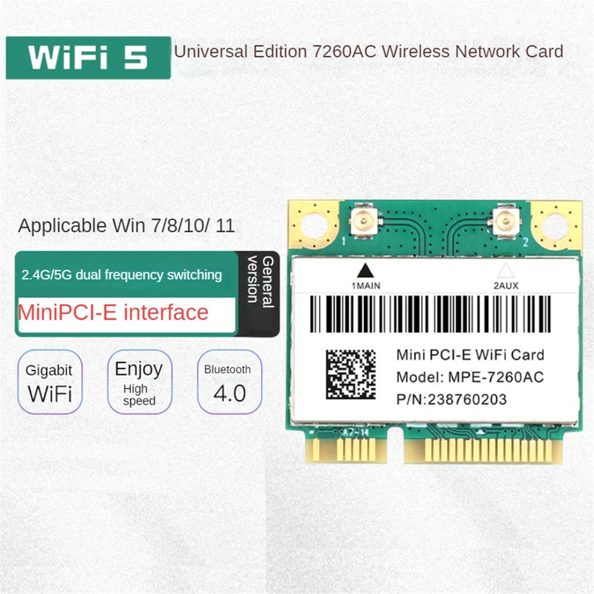 

1200 Мбит/с MPE-7260AC Mini PCI-E Wi-Fi карта двухдиапазонный 2,4G/5Ghz 802.11AC BT 4.0 Wlan беспроводная сеть для ноутбука Win 10/11