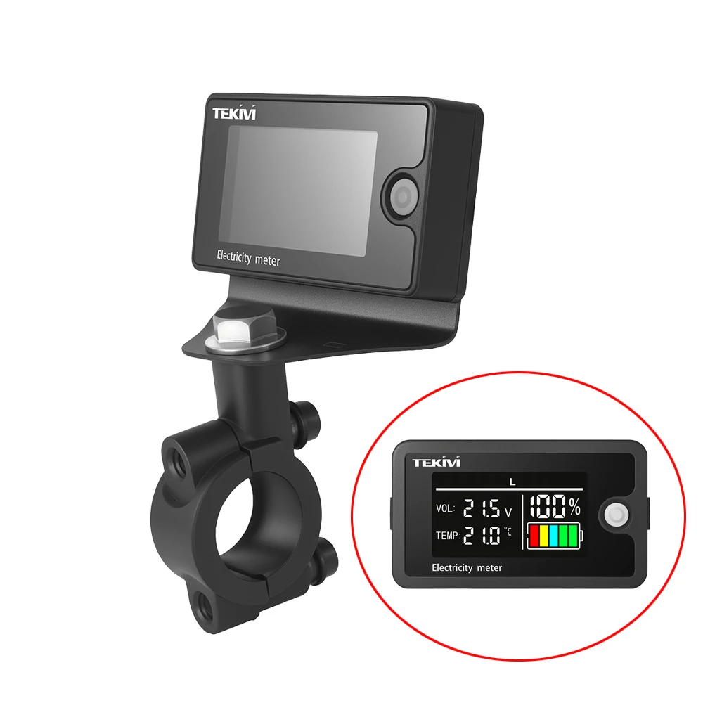 Upgraded DC 8-100V Digital Battery Capacity Indicator Voltmeter LCD Electricity Meter Temperature Display with Base Bracket