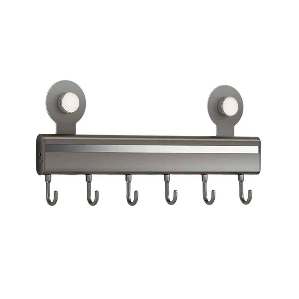 

Wall Mounted Carbon Steel Kitchen Rack with Movable Hooks No Drill Installation for Cooking Tools and Kitchen Essentials Storage