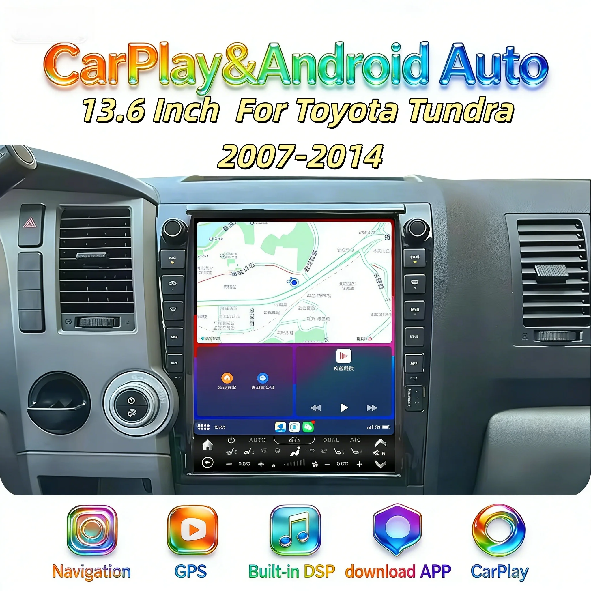 

Multimedia Android Auto Bluetooth 5.0 Player For Toyota Tundra Sequoia 2007-2014 Wireless CarPlay GPS Navigation DSP Head Unit