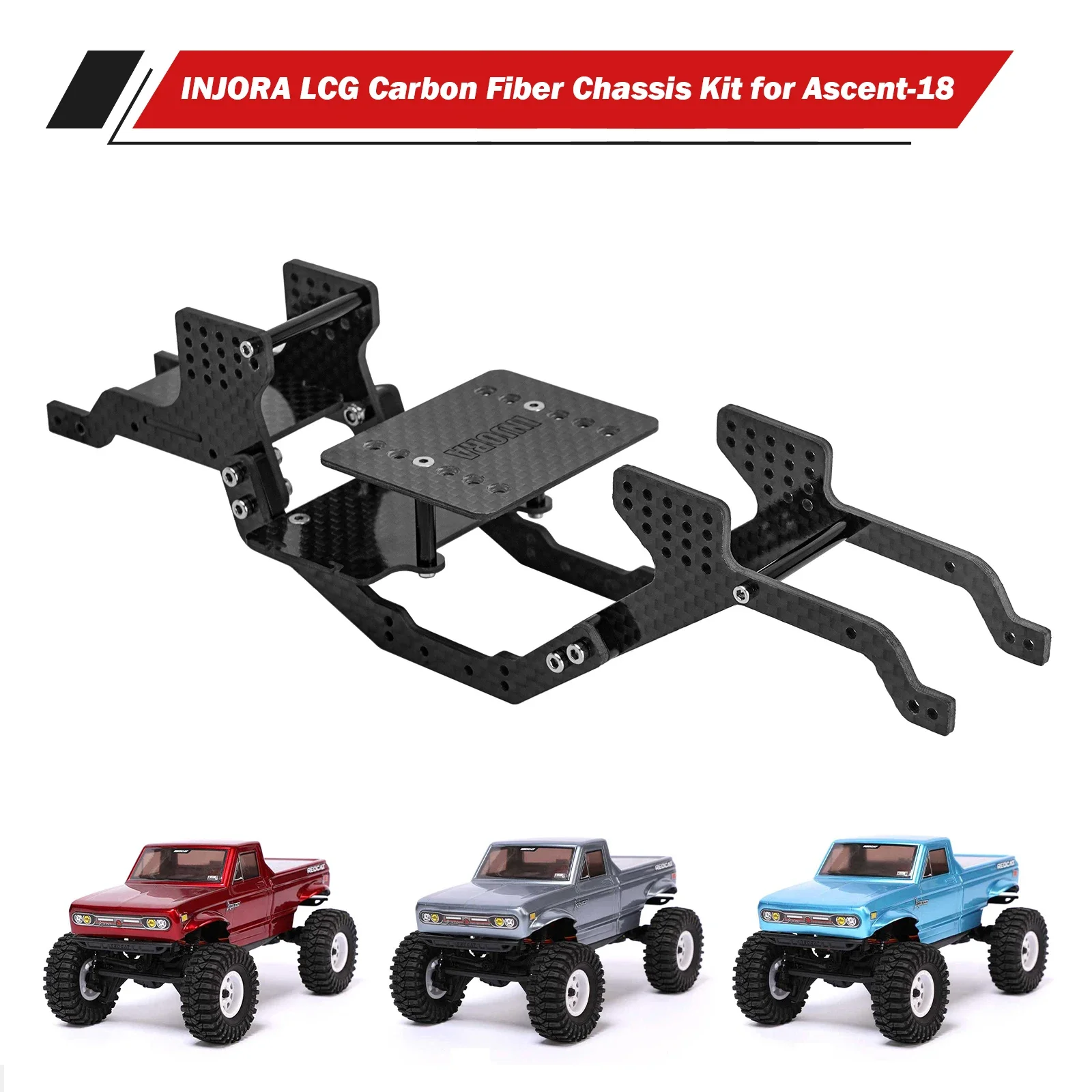 INJORA LCG Carbon Fiber Chassis Kit for 1/18 RC Crawler Redcat Ascent-18 Upgrade