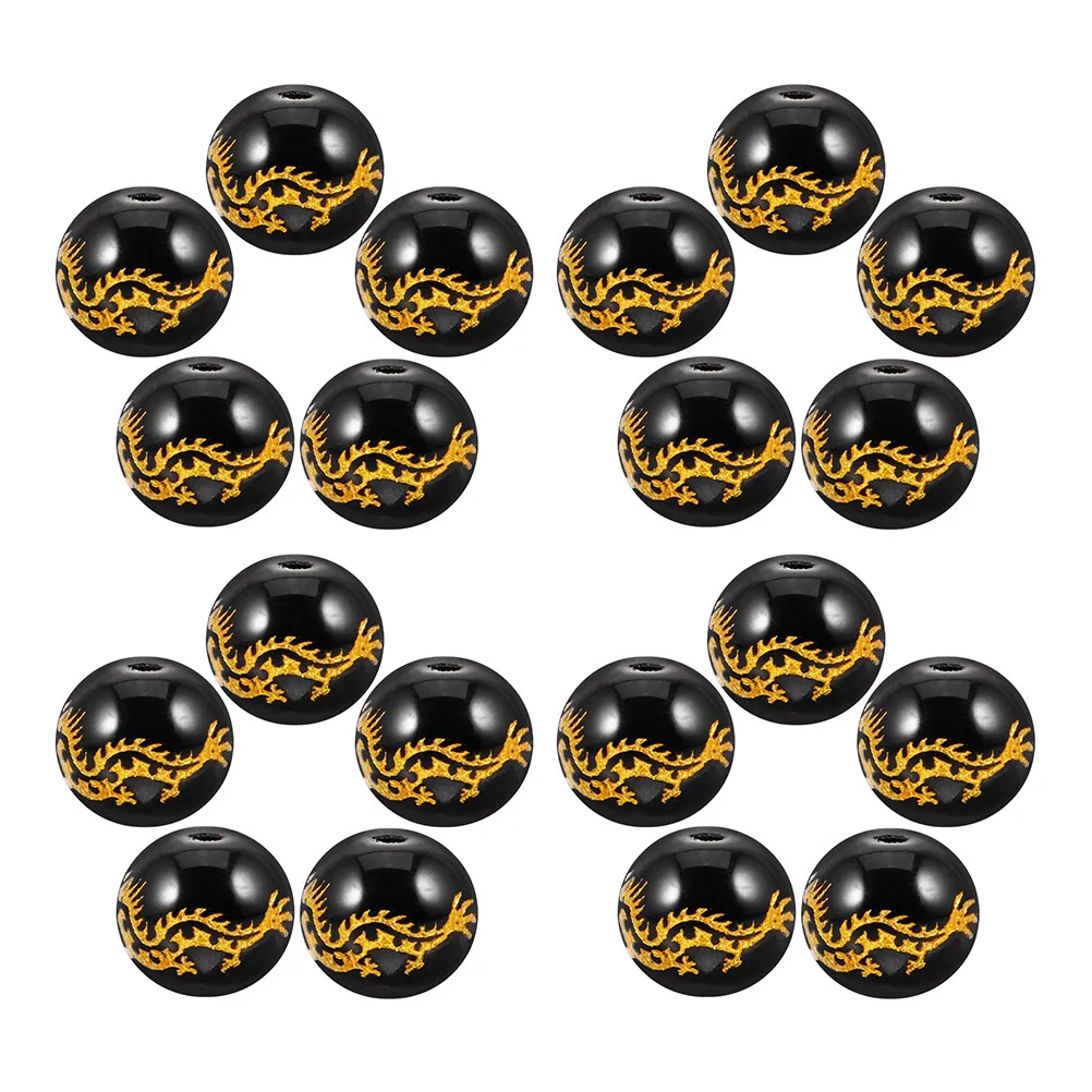 

48 шт. круглых бусин из натурального агата с гравировкой золотой фольгой, резные бусины для изготовления ювелирных изделий, для браслетов, ожерелий, талисманов на удачу