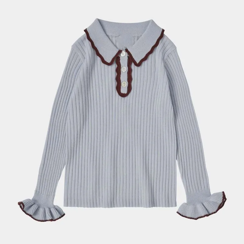 Pre-sale(Ship in September) 2024 FUB Autumn Kids Clothes Girls Sweater Boy Striped Cardigan Shoulder Button Three Button Sweater