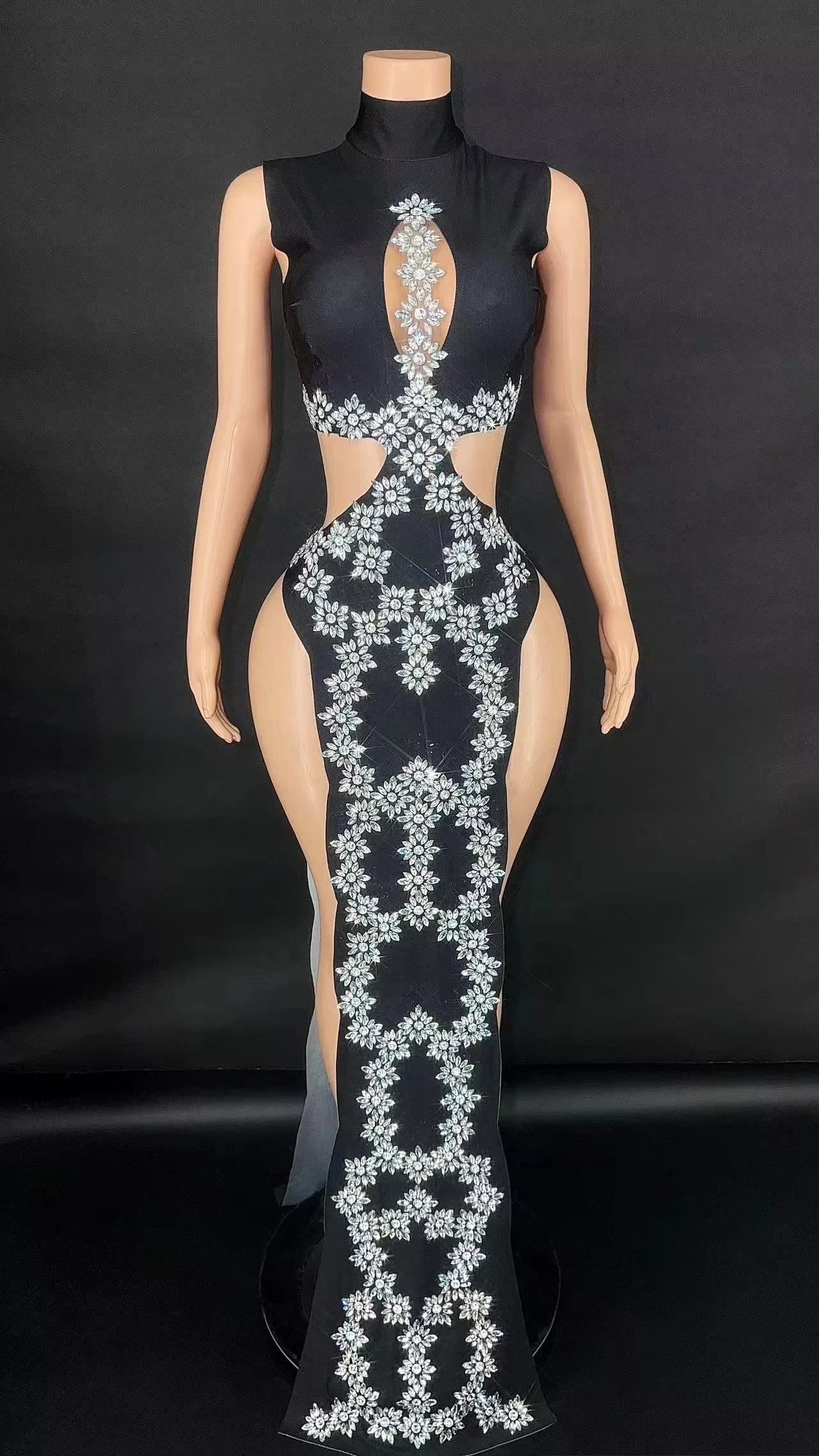 

ZD New Luxury Sexy Sparkly Rhinestones Sleeveless Dress Women Birthday Celebrate Prom Dance Dress Plus Size