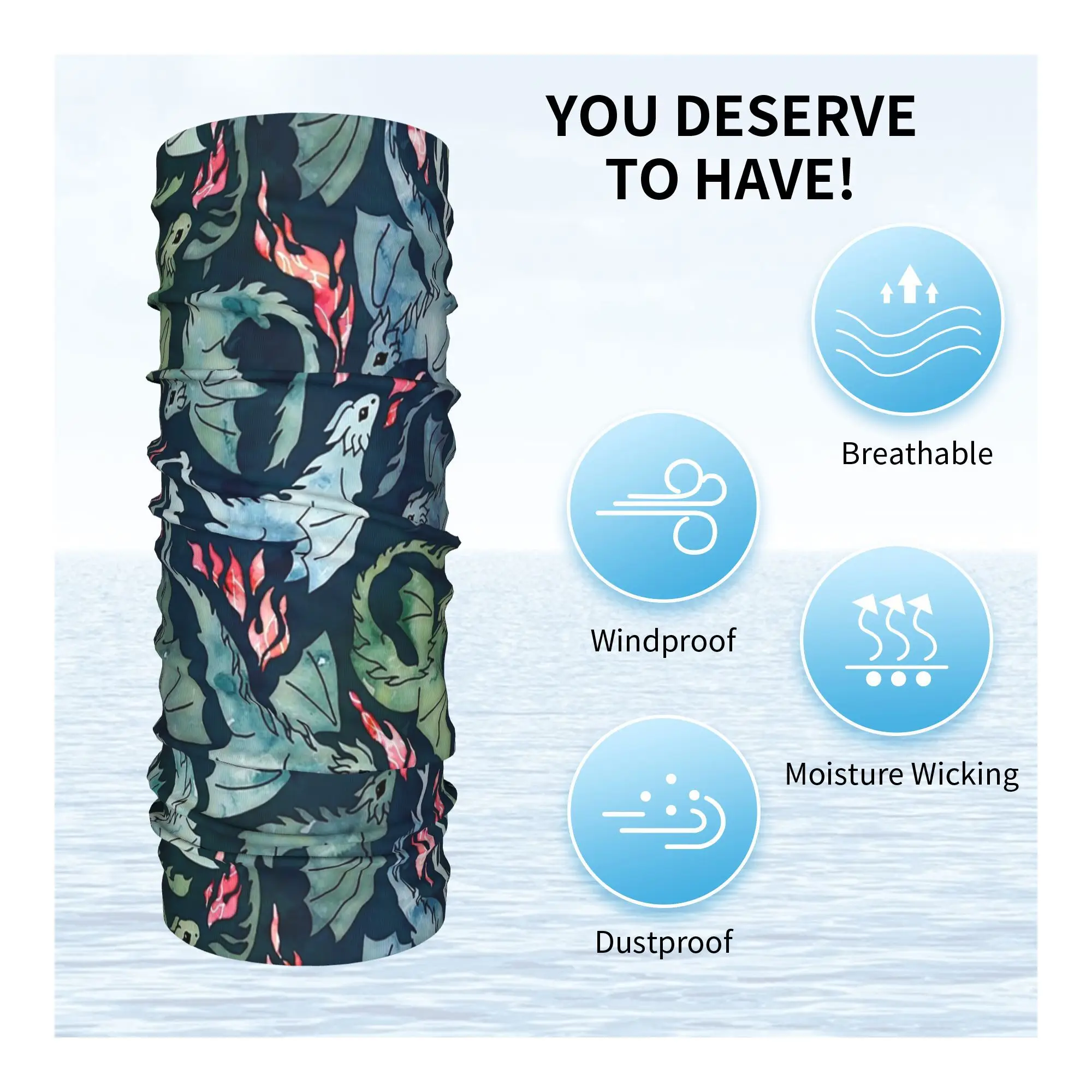 Dragon Fire donkerblauwe en groene bandana nekbeschermer bedrukte gezichtssjaal warme hoofdband rijden voor heren dames volwassen wasbaar