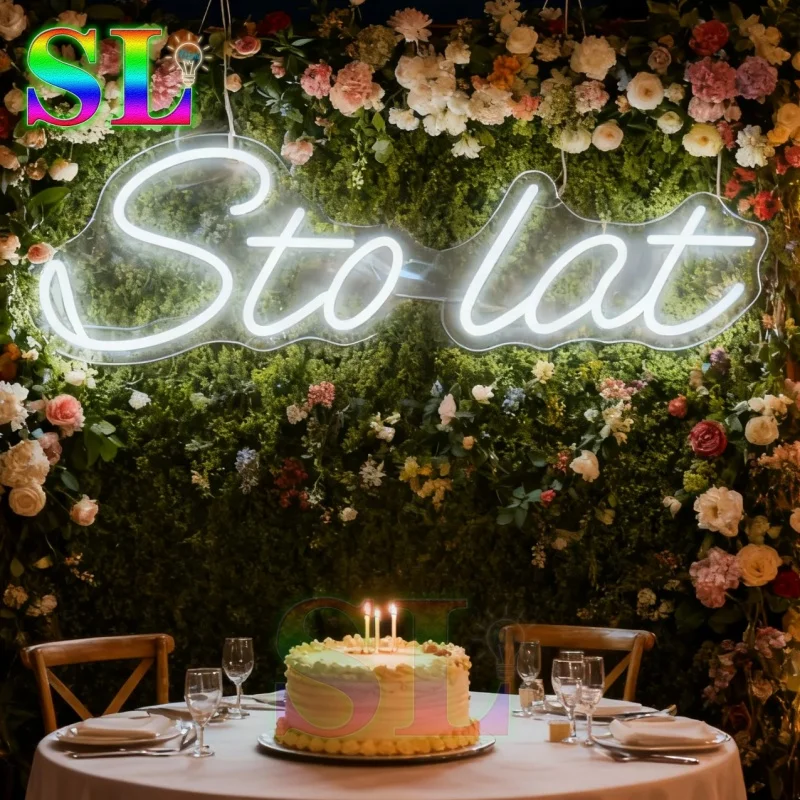 مخصص Sto lat ضوء النيون LED النيون تسجيل 65x20 سنتيمتر Sto lat تسجيل لحفلة عيد ميلاد سعيد غرفة ديكور المنزل