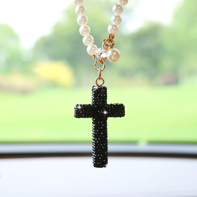 Creative diamond studded cross fashion car rearview mirror decoration car pendant exquisite pendant decoration car pendant